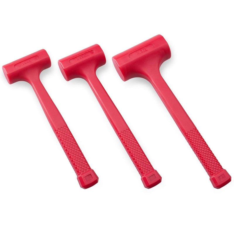 EFFICERE 3-Piece Premium Dead Blow Hammer and Unicast Mallet Set - Include 16-oz (1 lb), 32-oz (2 lb) and 48-oz (3 lb), Neon Red Color | Rebound and Spark Resistant Hammers, Non-Marring and Non-Sparking Design - Image 1