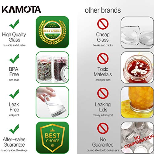 KAMOTA Mason Jars, 8 oz Glass Jars With Regular Lids and Bands, Ideal for Jam, Honey, Wedding Favors, Shower Favors,DIY Spice Jars, 16 Pack, Extra 16 Lids & 20 Whiteboard Labels - Image 5
