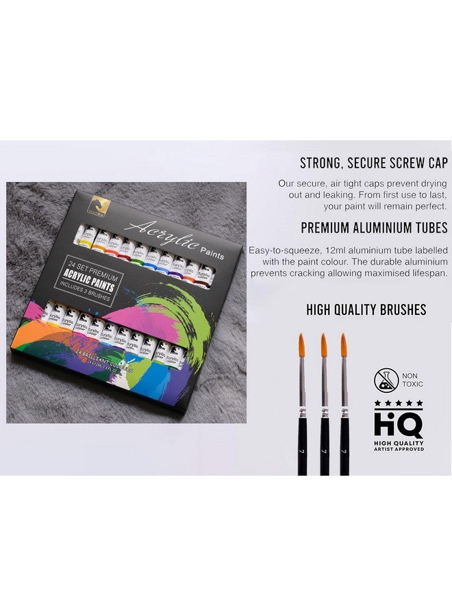 STORE 2508 مجموعة طلاء الأكريليك Store2508 - 24 أنبوب طلاء أكريليك متميز (12 مل) مع 3 فرشاة ولوحة - ألوان زاهية، أصباغ غير سامة للقماش، الزجاج، البلاستيك، الصخور، الفنون والحرف - Image 4
