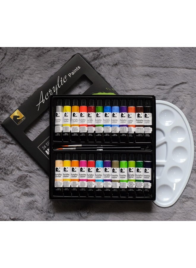 STORE 2508 مجموعة طلاء الأكريليك Store2508 - 24 أنبوب طلاء أكريليك متميز (12 مل) مع 3 فرشاة ولوحة - ألوان زاهية، أصباغ غير سامة للقماش، الزجاج، البلاستيك، الصخور، الفنون والحرف - Image 3