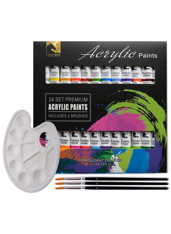 STORE 2508 مجموعة طلاء الأكريليك Store2508 - 24 أنبوب طلاء أكريليك متميز (12 مل) مع 3 فرشاة ولوحة - ألوان زاهية، أصباغ غير سامة للقماش، الزجاج، البلاستيك، الصخور، الفنون والحرف - Image 1