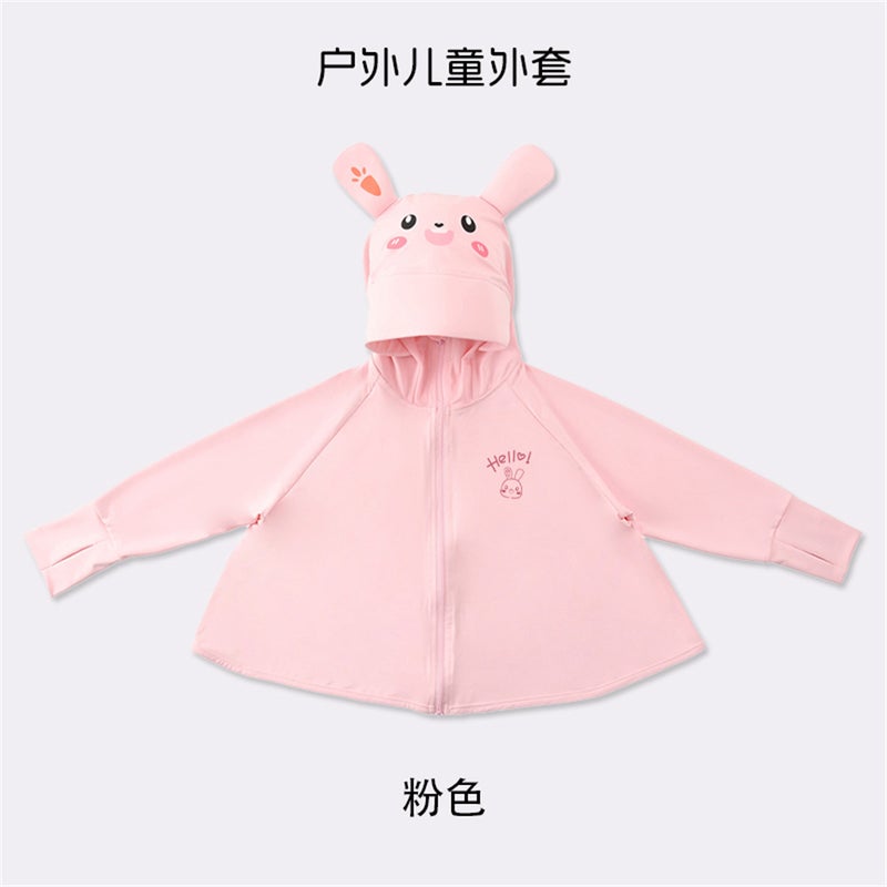 Childrens Sunscreen Clothing Summer Breathable UV Protection Sunscreen Shawl Cute Cartoon Baby Sunscreen Coat Bunny pink