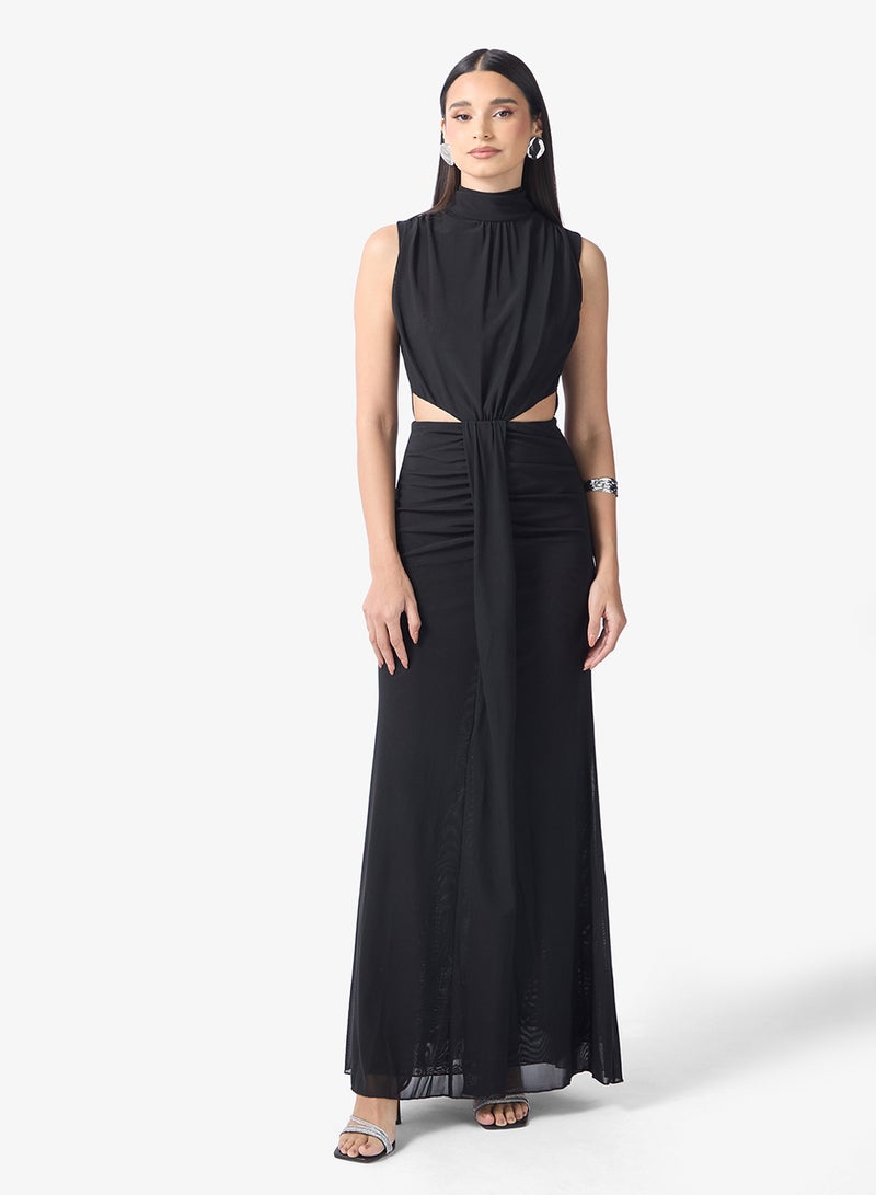TFNC Waist Cut Out Mesh Detail High Neck Maxi Dress - Image 4