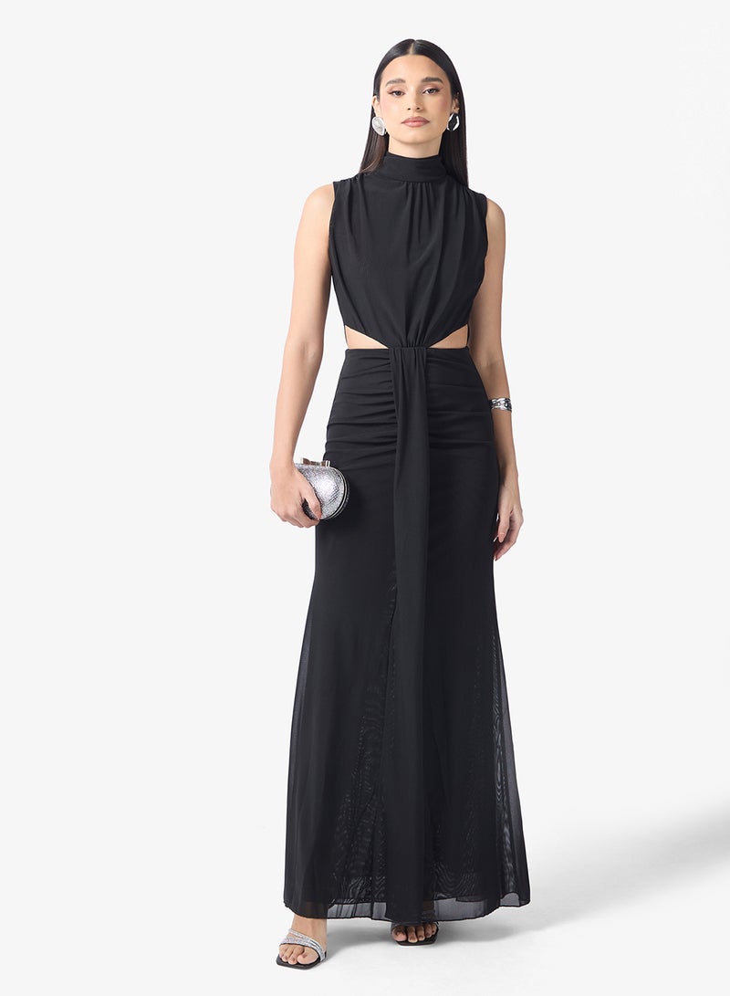 TFNC Waist Cut Out Mesh Detail High Neck Maxi Dress - Image 1