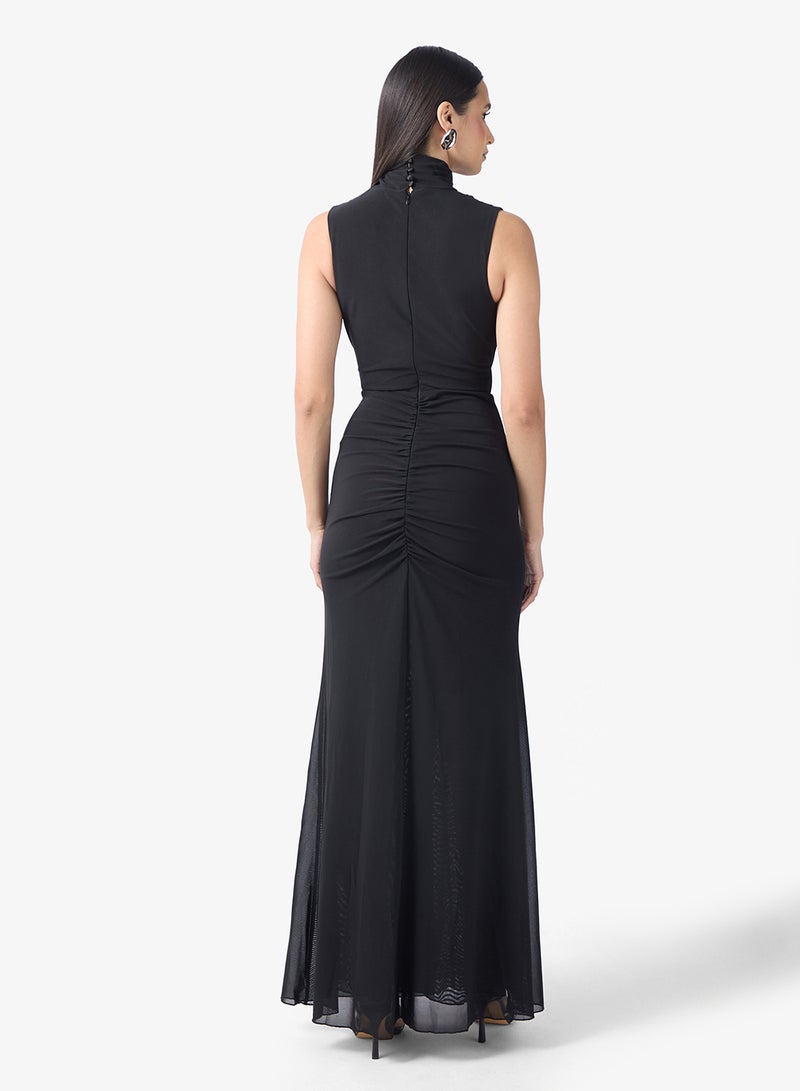 TFNC Waist Cut Out Mesh Detail High Neck Maxi Dress - Image 2