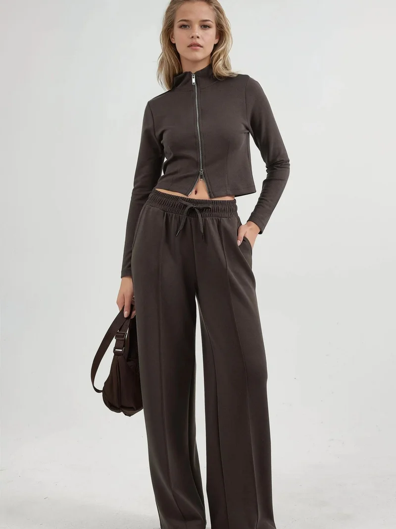 Busem Mocha Brown BUSEM Elastic Waist Straight Leg Pants for Women | Best Price UAE