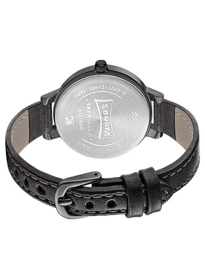 سوناتا ساعة يد كرونوغراف بحزام جلدي دائري  -  مم - أسود - Image 3