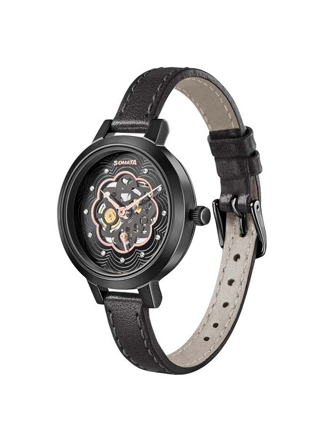 سوناتا ساعة يد كرونوغراف بحزام جلدي دائري  -  مم - أسود - Image 1