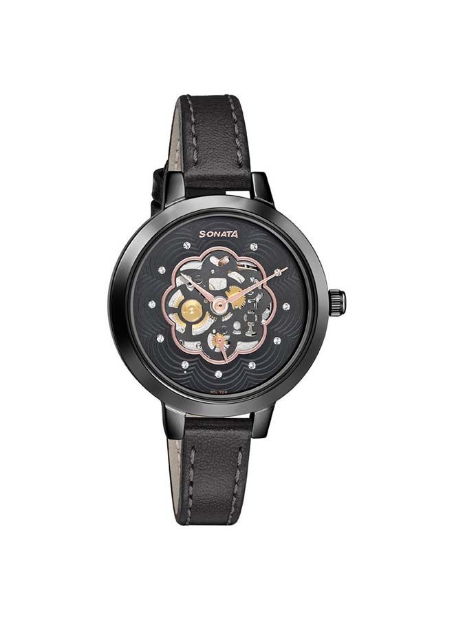 سوناتا ساعة يد كرونوغراف بحزام جلدي دائري  -  مم - أسود - Image 4