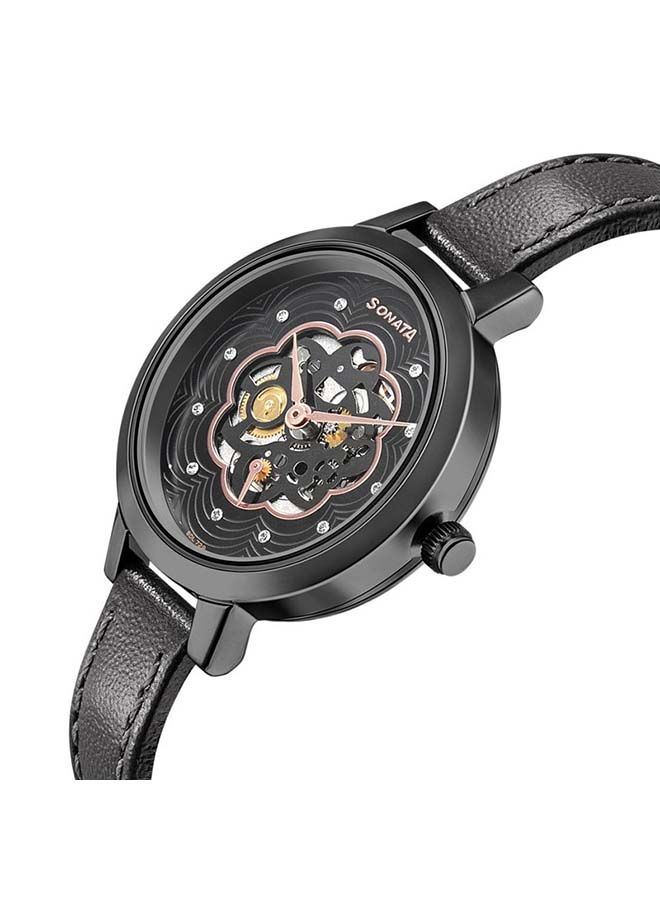 سوناتا ساعة يد كرونوغراف بحزام جلدي دائري  -  مم - أسود - Image 2