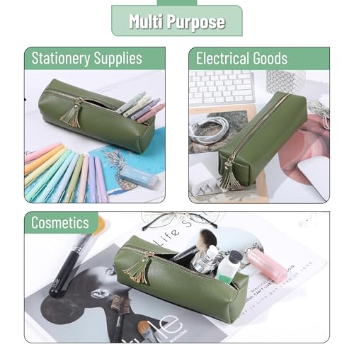 Mr. Pen- PU Leather Pencil Case, Green, Pencil Case Small Pencil Pouch Aesthetic Pencil Cases - Image 5