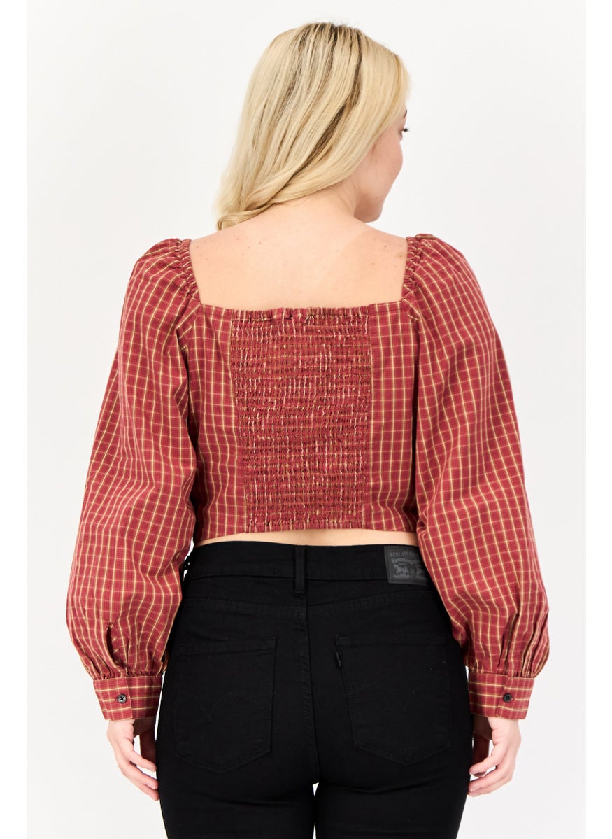 Levi's Women Sweetheart Neckline Long Sleeve Checkered Crop Top, Multicolor  - Image 4