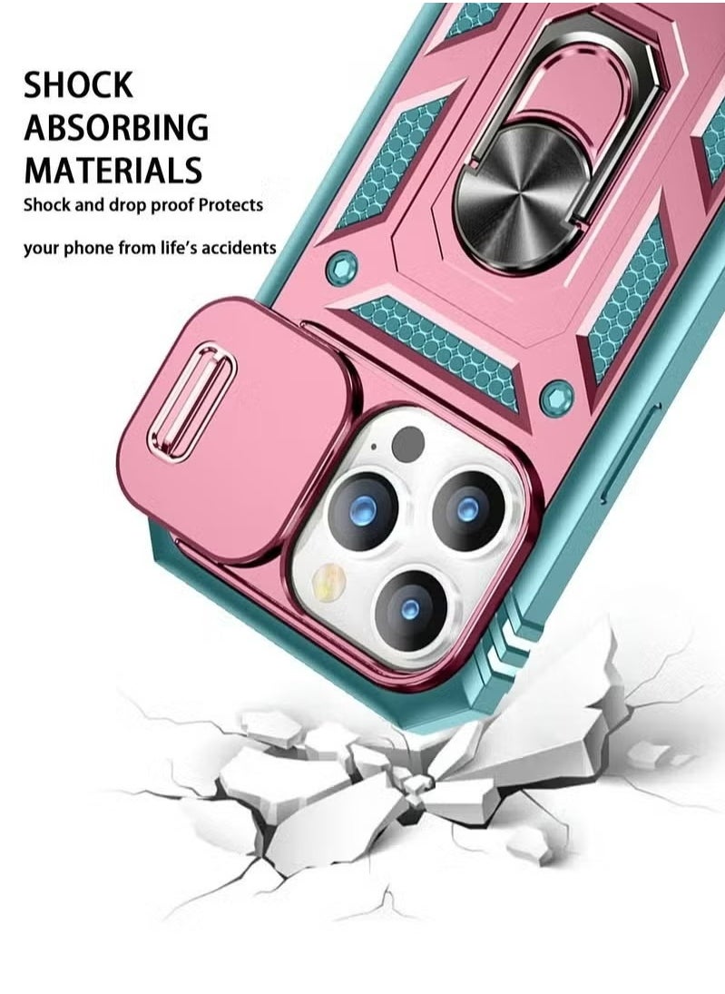 X-level iPhone 15 Pro Case Cover With 360° Rotate Magnetic Ring Kickstand Phone Holder And Slide Camera Len Cover Protector Anti-drop Anti-Scratch Anti-Dust Shockproof Protective Mobile Phone Accessory  - Image 3