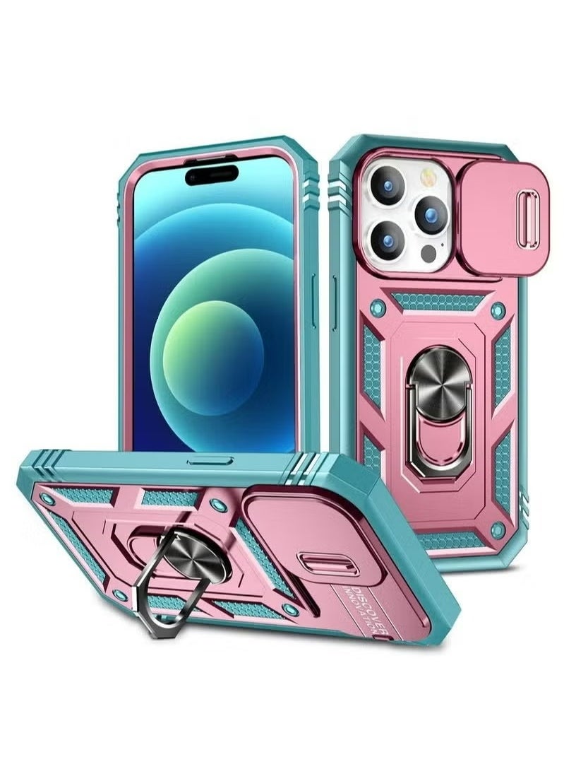 X-level iPhone 15 Pro Case Cover With 360° Rotate Magnetic Ring Kickstand Phone Holder And Slide Camera Len Cover Protector Anti-drop Anti-Scratch Anti-Dust Shockproof Protective Mobile Phone Accessory  - Image 1