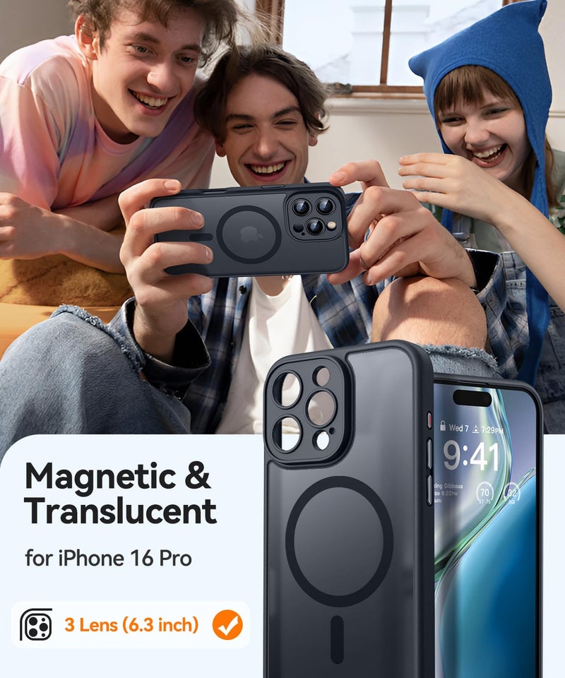 كانشن CANSHN Magnetic for iPhone 16 Pro Case, Upgraded [Full Camera Protection] [Compatible with Magsafe] [Translucent Matte] Shockproof Protective Phone Case for iPhone 16 Pro 6.3" - Black - Image 2