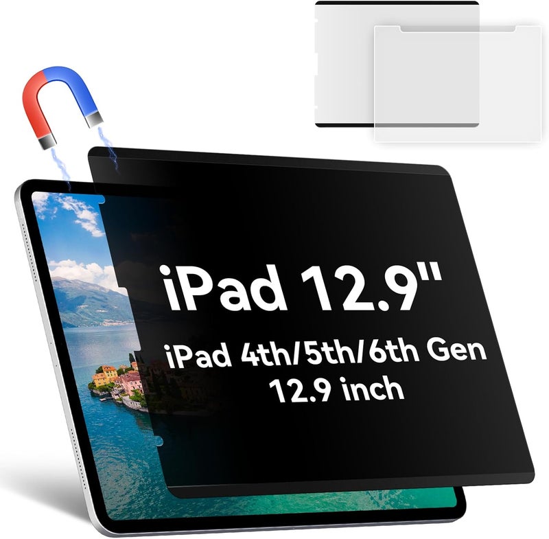 واقي شاشة مغناطيسي للخصوصية متوافق مع iPad Pro 12.9 بوصة 2018-2022 (الجيل السادس/الخامس/الرابع/الثالث)، درع سهل التركيب مضاد للوهج ومرشح الضوء الأزرق للتجسس، فيلم خالٍ من الفقاعات أسود للحماية الأمنية - Image 1