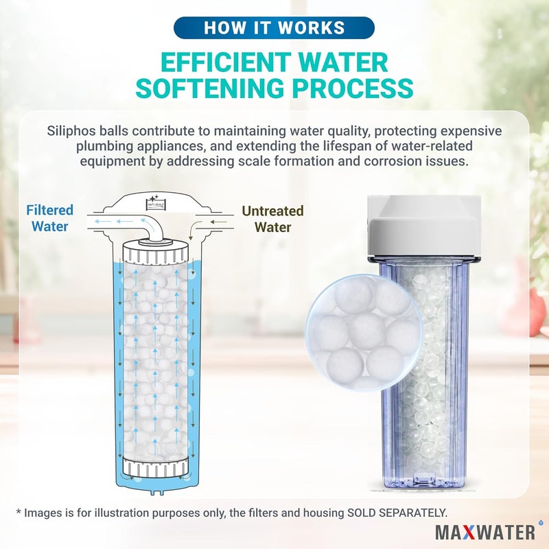 Max Water Anti-Scale Siliphos Crystals (1 LB), Slow-Dissolving Polyphosphate Beads, Anti-Scale Filter Media for Refillable Water Filters, Prevents Scale, Corrosion & Iron Stains - Image 3