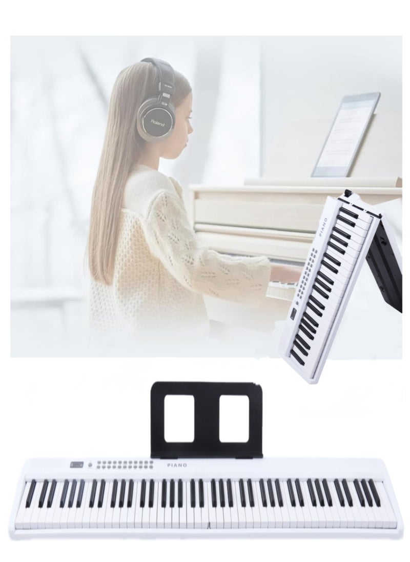 Halamine - 88-key Foldable Piano Keyboard, Double Keyboards Electric Piano, Portable Digital Piano with Sustain Pedal, Handbag, Bluetooth, headset, USB MIDI for Beginner and Adult，White - Image 1