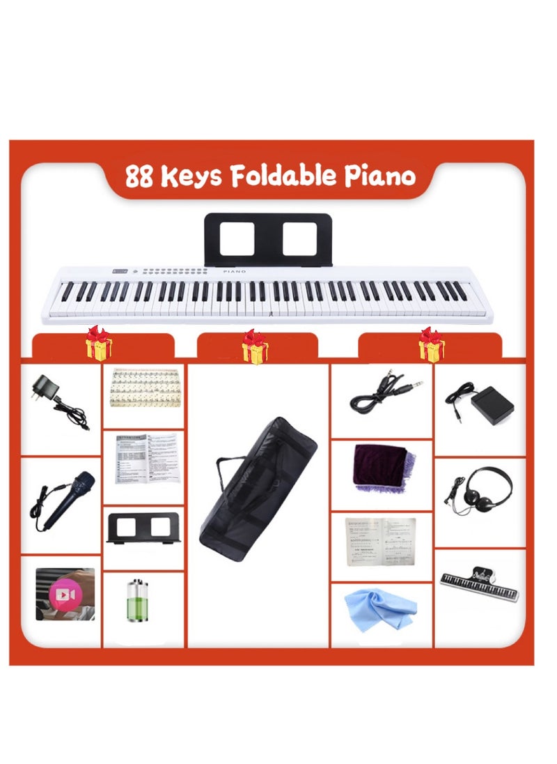Halamine - 88-key Foldable Piano Keyboard, Double Keyboards Electric Piano, Portable Digital Piano with Sustain Pedal, Handbag, Bluetooth, headset, USB MIDI for Beginner and Adult，White - Image 1