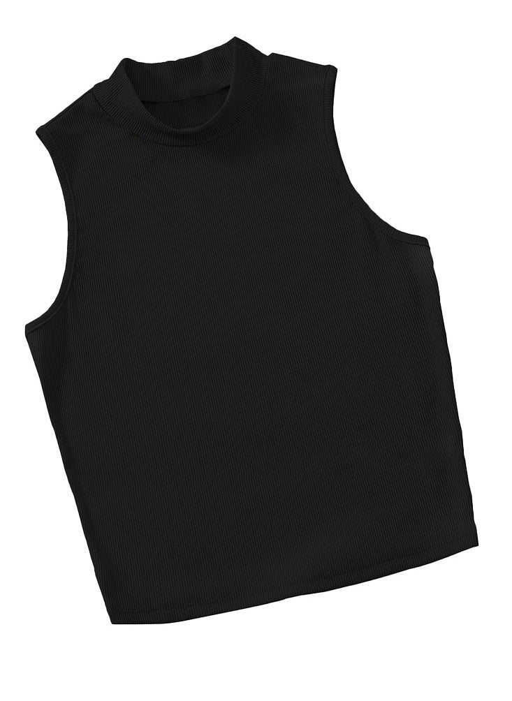 Nileton - Ribbed knit Crop Top - Sleevles Tank Top Mock Neck - For Women - Image 1