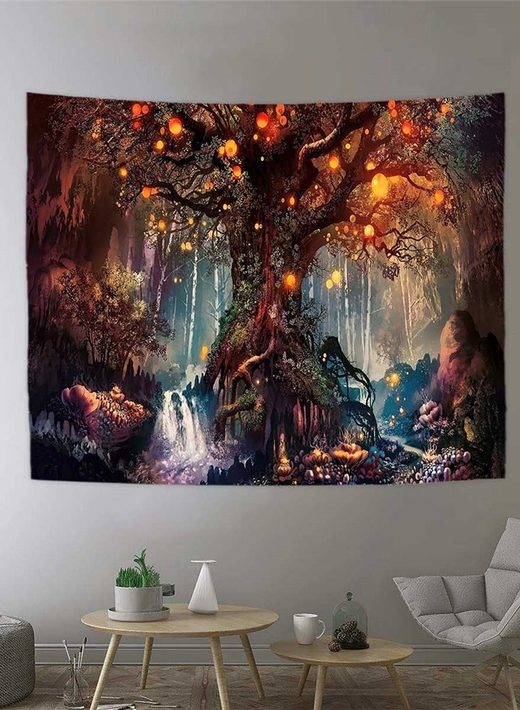 KASTWAVE Fantasy Plant Magical Forest Tapestry Fantasy Fairy Tales Tapestry A Life Tree Elves Waterfalls Stream Fairy Tales Wall Art Hanging with River Bedroom Living Room 60" 51" - Image 1