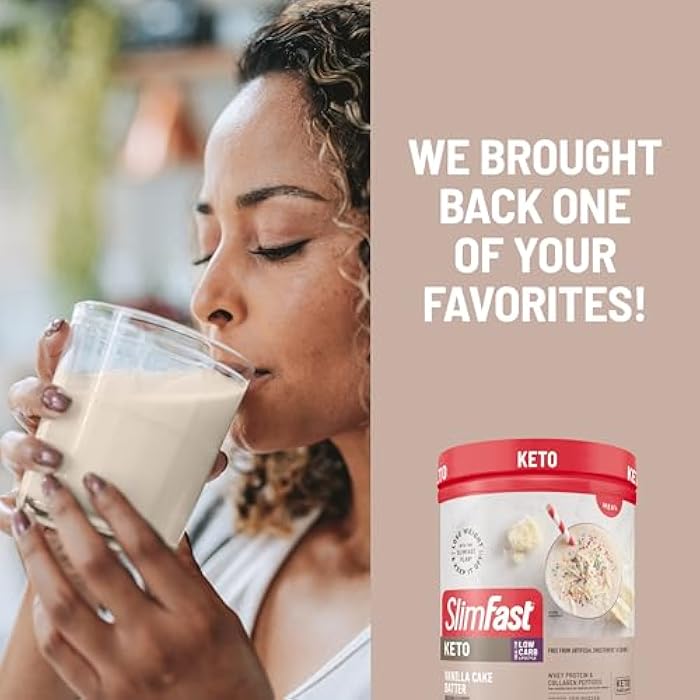 SlimFast Keto Meal Replacement Powder, Keto Meal Replacement Shake, Low Carb, Whey Protein, Collagen Protein, Grass Fed Butter, Weight Loss Shakes Powder, Gluten Free, Vanilla Cake Batter, 10 Servings - Image 4