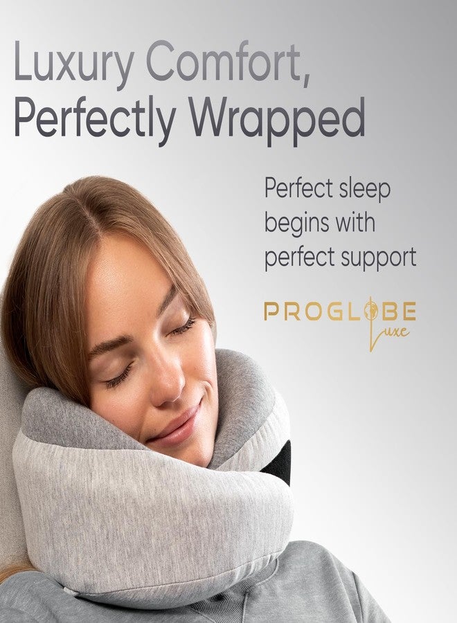 Proglobe Light Gray Memory Foam Travel Neck Pillow for Airplanes, Compact Plane Cushion for Long Flights with Soft Chin Support and Compression Bag, Comfortable Lightweight Air Travel Accessory - Image 2