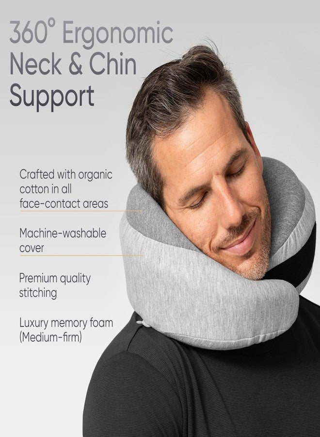 Proglobe Light Gray Memory Foam Travel Neck Pillow for Airplanes, Compact Plane Cushion for Long Flights with Soft Chin Support and Compression Bag, Comfortable Lightweight Air Travel Accessory - Image 4