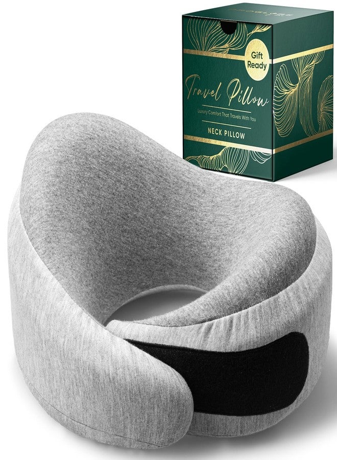Proglobe Light Gray Memory Foam Travel Neck Pillow for Airplanes, Compact Plane Cushion for Long Flights with Soft Chin Support and Compression Bag, Comfortable Lightweight Air Travel Accessory - Image 1