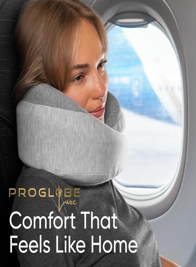 Proglobe Light Gray Memory Foam Travel Neck Pillow for Airplanes, Compact Plane Cushion for Long Flights with Soft Chin Support and Compression Bag, Comfortable Lightweight Air Travel Accessory - Image 5