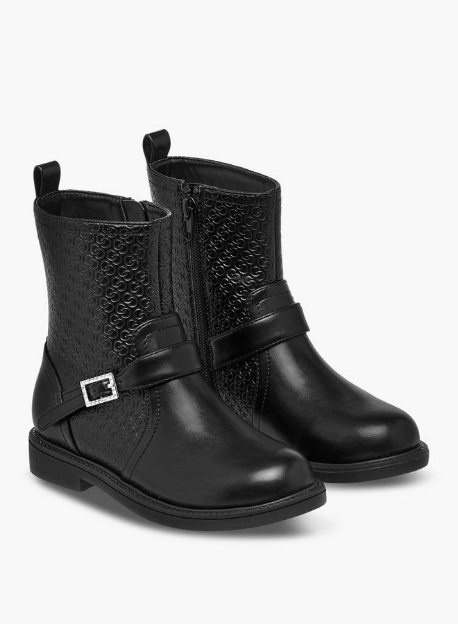 Celeste Girls' Monogram Embossed High Cut Boots with Zip Closure - Image 3