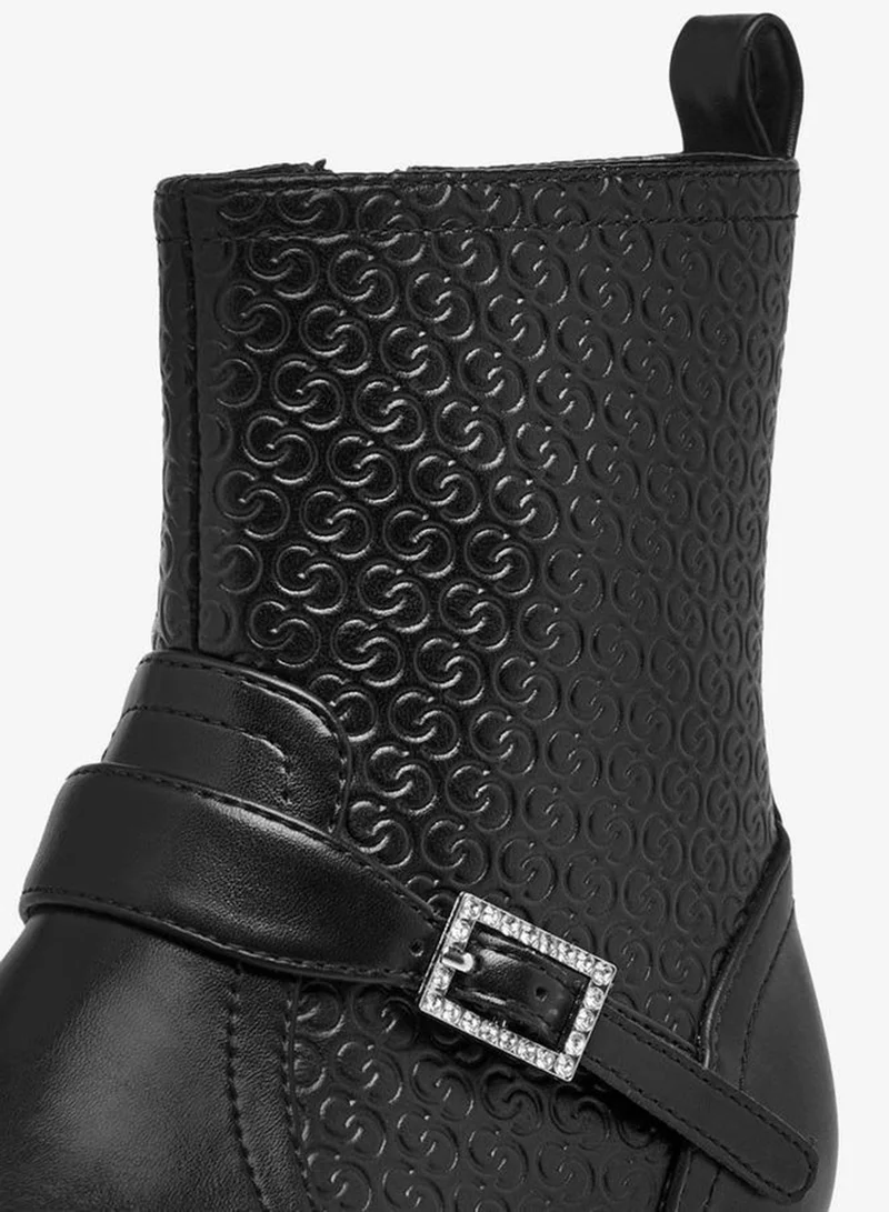 Celeste BLACK Girls' Monogram Embossed High Cut Boots with Zip Closure for Women | Best Price UAE