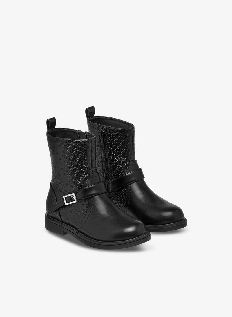 Celeste Girls' Monogram Embossed High Cut Boots with Zip Closure - Image 1