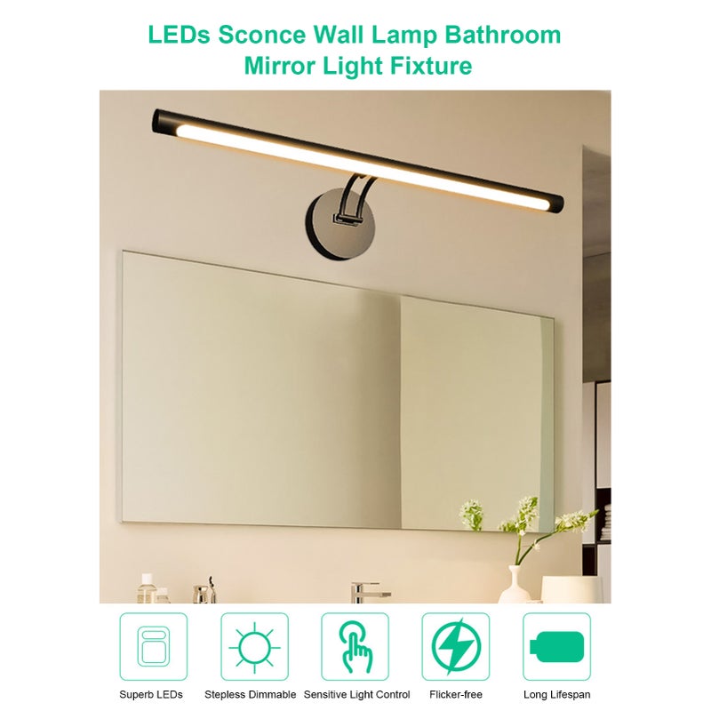 D C5V 40CM/15.7Inch LEDs Sconce Wall Lamp Bathroom Mirror Light Fixture Sensitive Light Control/ Stepless Dimmable Brightness Adjustable/ 3 Colors Temperature Changing with Memory Function for - Image 2