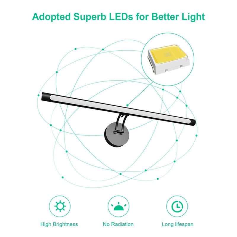 D C5V 40CM/15.7Inch LEDs Sconce Wall Lamp Bathroom Mirror Light Fixture Sensitive Light Control/ Stepless Dimmable Brightness Adjustable/ 3 Colors Temperature Changing with Memory Function for - Image 4