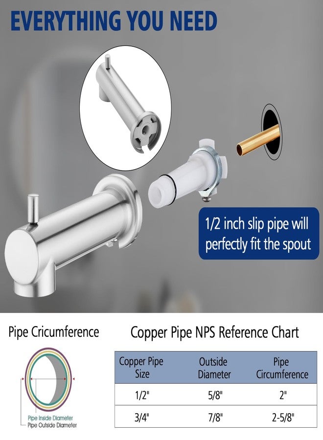 YASINU Slip on Extra Long Tub Spout with Diverter Universal Tub Diverter Spout for 1/2" Copper Water Pipe, Brushed Nickel - Image 5