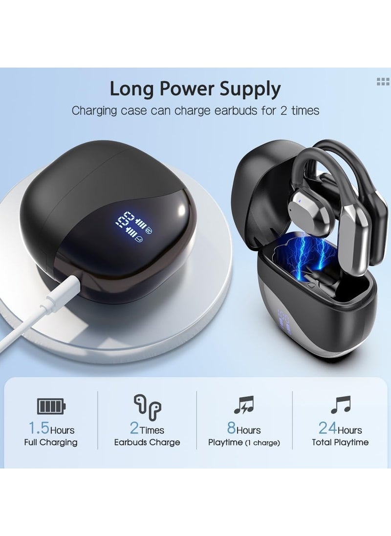 GUDOO - Open Ear Earphones with Earhooks, Bluetooth 5.46 Wireless Earbuds with Mic, LED Display, Immersive Stereo Sound, Clear Call for Gym Workout, Sweatproof Air Conduction Headphones for Android iPhone - Image 1