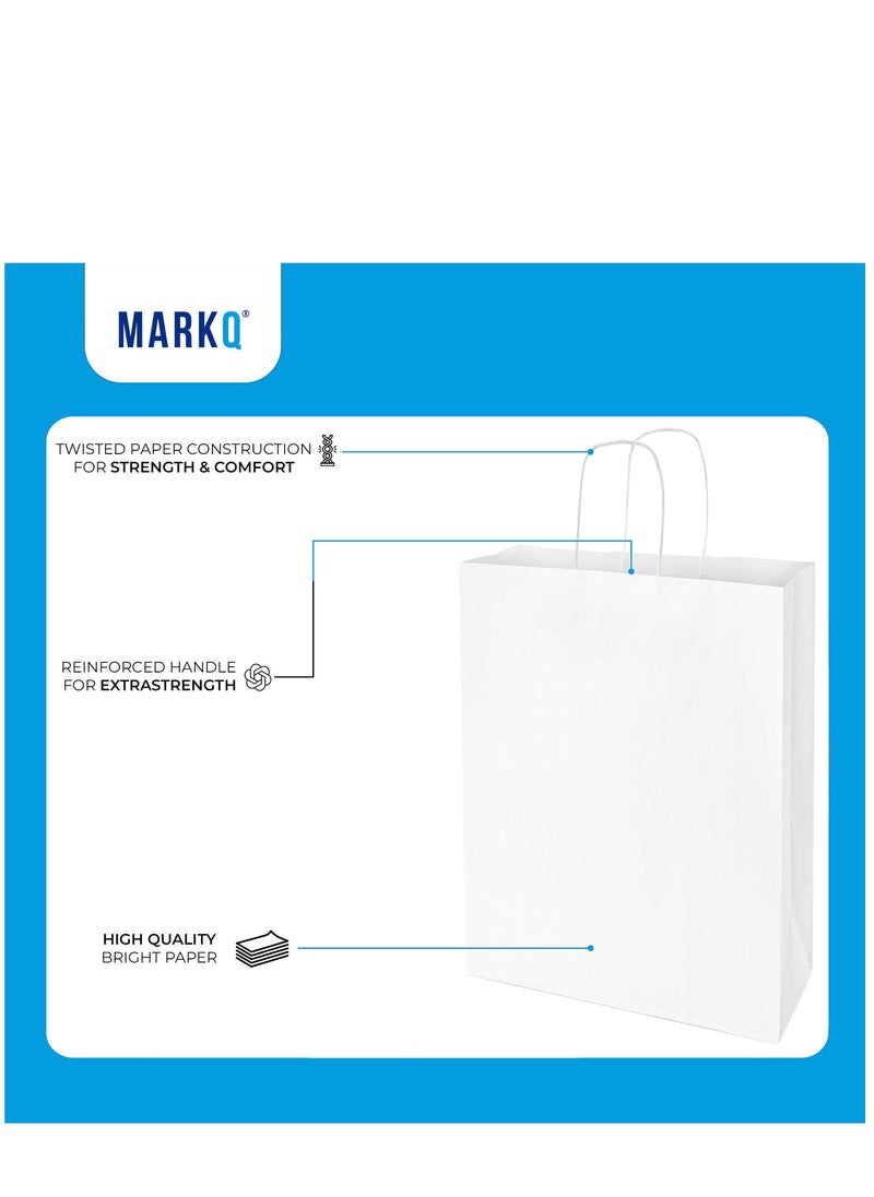 MARKQ أكياس ورقية بيضاء بمقابض مقاس 33 × 26 × 12 سم حقائب هدايا كبيرة من كرافت لحفلات أعياد الميلاد، وحفلات الزفاف، وحفلات الزفاف، والأعمال التجارية (12 كيسًا)  - Image 3