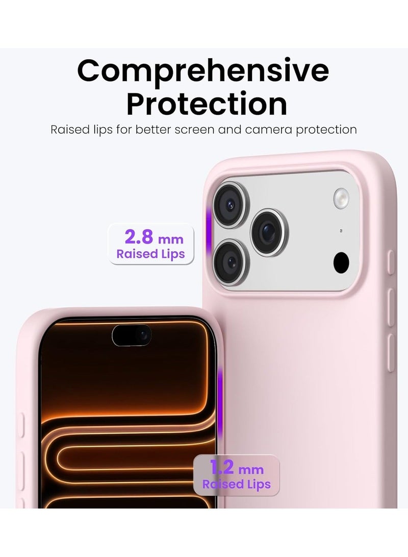 Mismo غطاء سيليكون فاخر لهاتف iPhone 17 Pro Max – واقي صادم ناعم اللمس مع حماية للكاميرا، بطانة من الألياف الدقيقة مقاومة لبصمات الأصابع والخدوش - وردي فاتح - Image 2