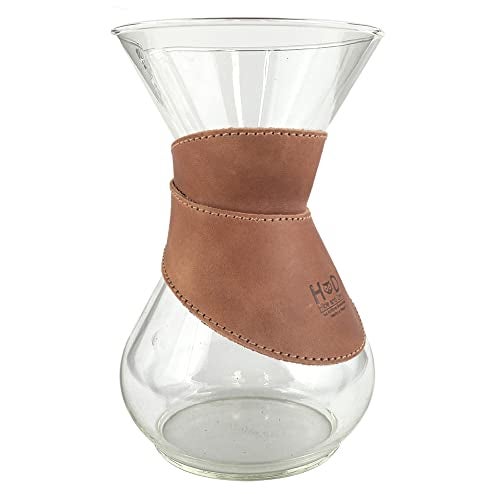 Hide & Drink, Pour Over Collar Compatible with Chemex 6-Cup Glass Handmade from Full Grain Leather - Bourbon Brown - Image 1