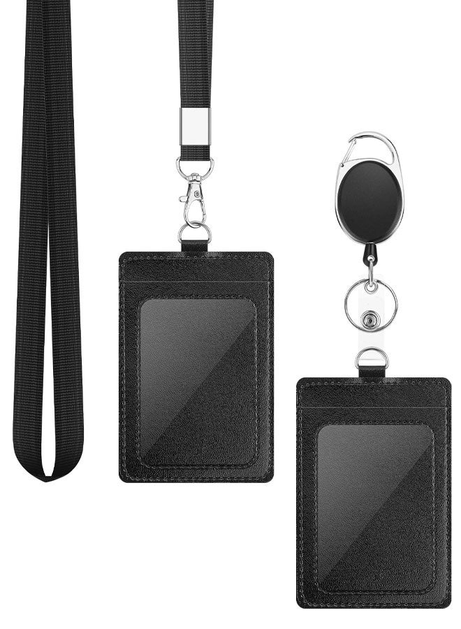 مجموعة من حاملي الشارات، حامل بطاقات هوية عمودي من الجلد الصناعي مع حزام رقبة قابل للفصل وبكرة شارة قابلة للسحب - Image 1