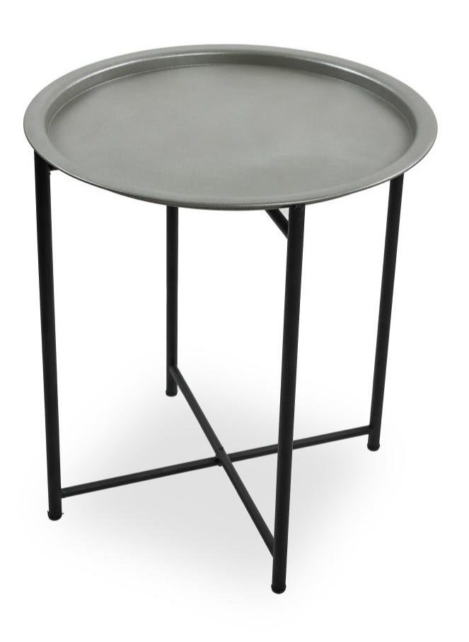 FOLDABLE METAL TABLE CONSISTS OF ROUND TRAY AND BLACK STAND FOR THE LIVING ROOM (DIAMETER 46CM, HEIGHT 51CM) METALLIC SILVER COLOR - pzsku/ZDF0B5AEBDC24B6BFA8C1Z/45/_/1716204431/97da1e88-f344-4478-a3ba-af181dafb4cc