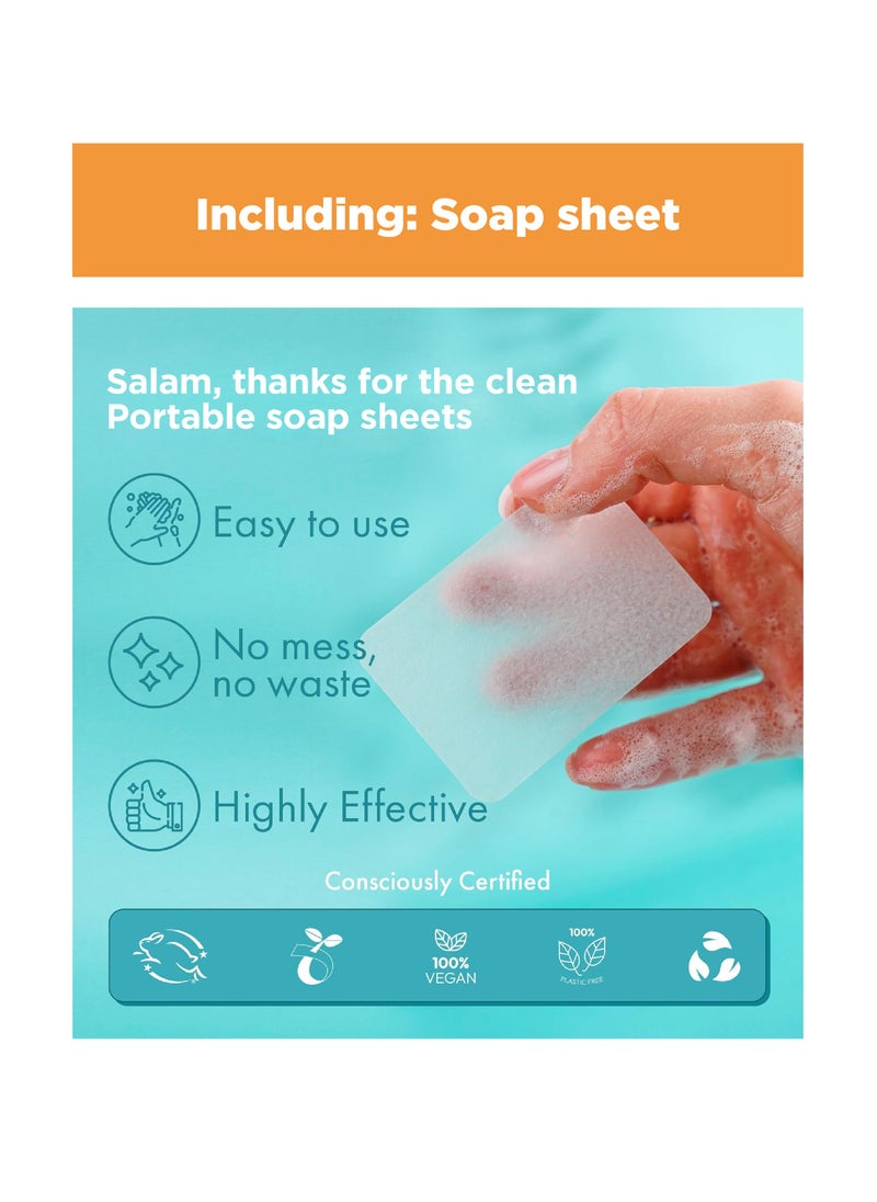INNOV In Mecca 4 in 1 Pocket Bidet Kit, including mini Bidet Sprayer*1, Compressed Towel *2, Paper Soap 50 sheets*1, Carry Bag*1  - Image 4