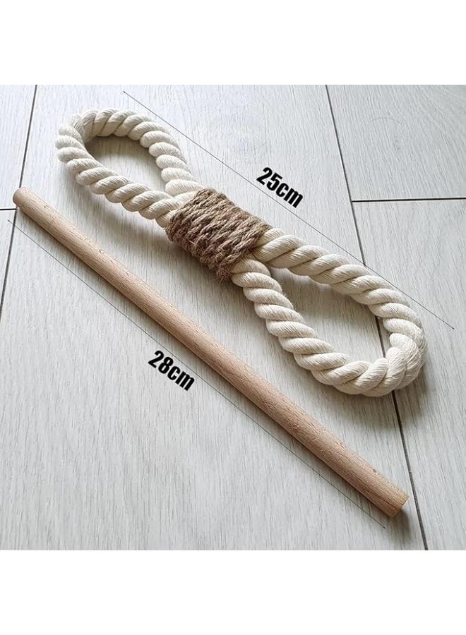 أربطة ستائر بنمط بيت المزرعة، حوامل ستائر بنمط ريفي مضفر، حبل قطني مصنوع يدويًا مع قطع خشبية، أربطة ستائر منسوجة من الخشب الطبيعي العتيق للستائر، قطعتين (أبيض) - Image 5