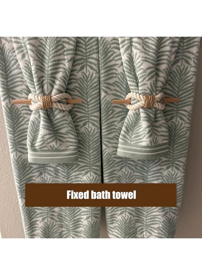 أربطة ستائر بنمط بيت المزرعة، حوامل ستائر بنمط ريفي مضفر، حبل قطني مصنوع يدويًا مع قطع خشبية، أربطة ستائر منسوجة من الخشب الطبيعي العتيق للستائر، قطعتين (أبيض) - Image 4