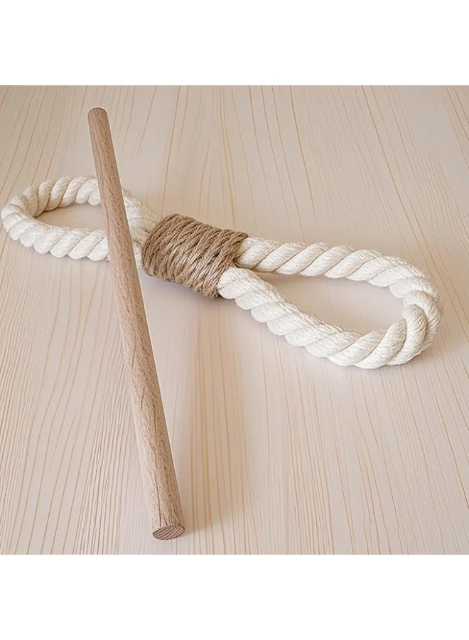 أربطة ستائر بنمط بيت المزرعة، حوامل ستائر بنمط ريفي مضفر، حبل قطني مصنوع يدويًا مع قطع خشبية، أربطة ستائر منسوجة من الخشب الطبيعي العتيق للستائر، قطعتين (أبيض) - Image 2