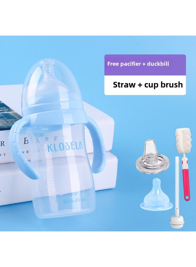 Bao Straw Bottle Baby Bottle Baby Wide Caliber 1-3 Years Old Special Direct Drink Cup Anti-fall Children's Water Cup Wholesale-Color:240ml With Cross Hole-Capacity:Blue  - Image 1