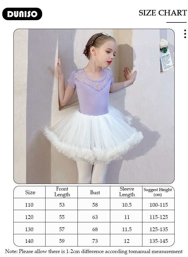 DUNISO - Girls Ballet Dresses Leotards with Skirt Dance Dress, Tutu Skirted Leotards Short, Girls Cotton Ballet Dance Dress,  Short Sleeve Leotard with Removable Skirt Toddler Dance Tutu Dress for Girls - Image 1