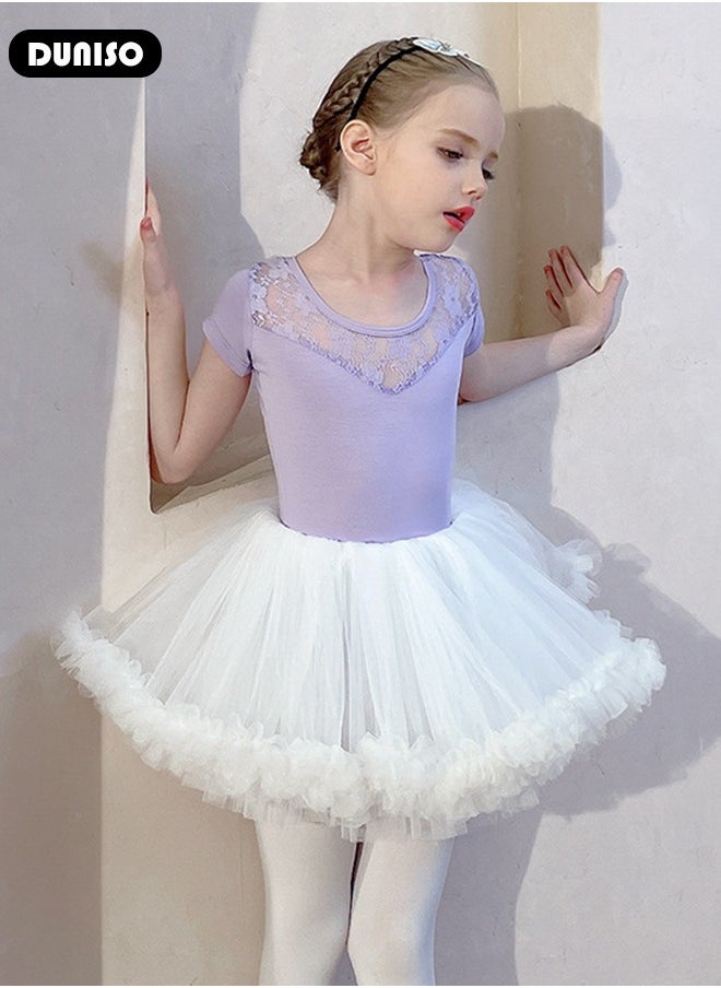 DUNISO - Girls Ballet Dresses Leotards with Skirt Dance Dress, Tutu Skirted Leotards Short, Girls Cotton Ballet Dance Dress,  Short Sleeve Leotard with Removable Skirt Toddler Dance Tutu Dress for Girls - Image 1