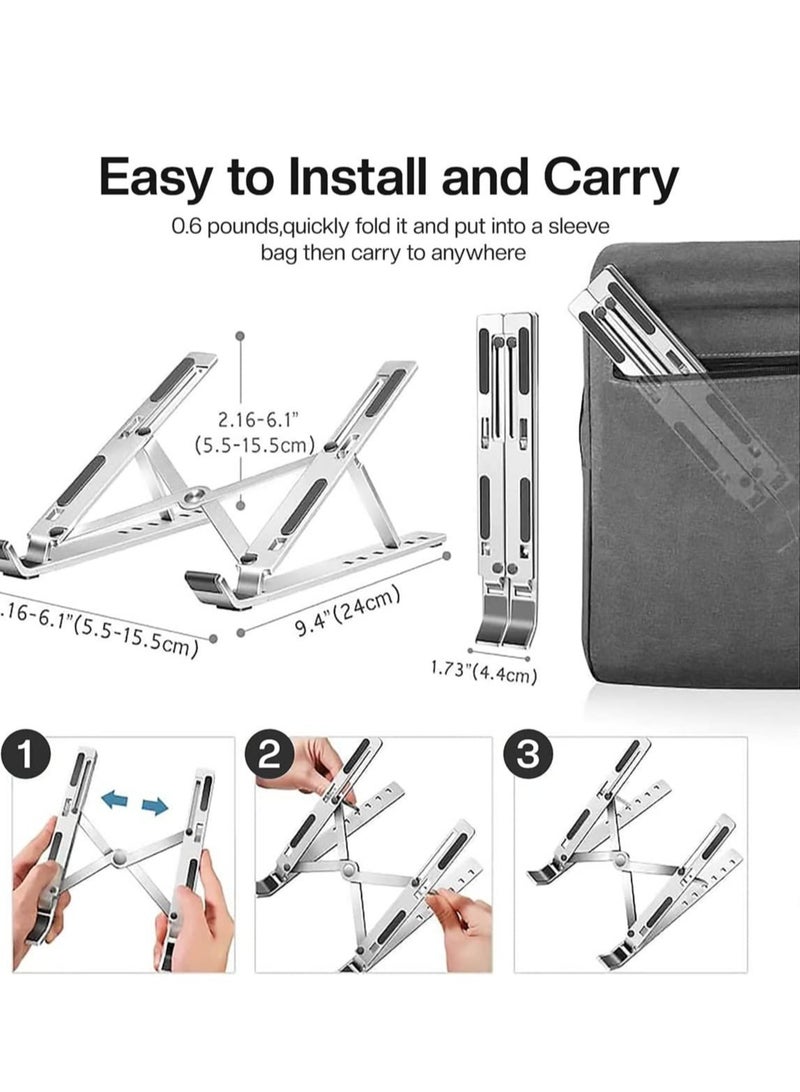 Laptop Stand for Desk , Portable Laptop Holder Riser for desk, Adjustable Aluminium Foldable Laptop Stand Compatible with 10 to 15.6 Inches Notebook Computer, Silver - Image 2